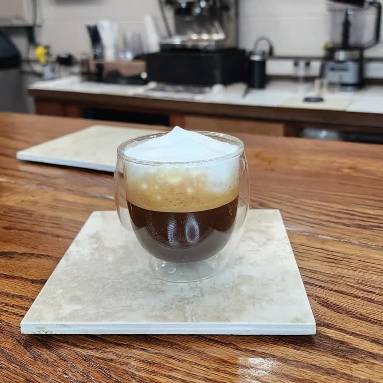 A finished espresso at the Anchor Point counter
