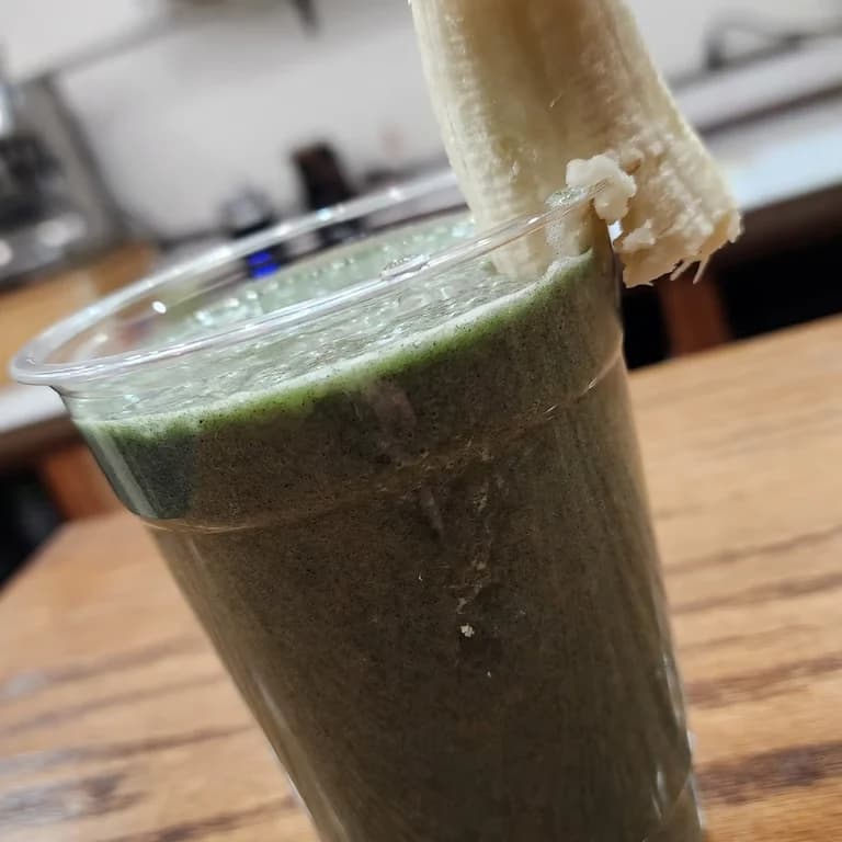 A green smoothie blended at Anchor Point Cafe