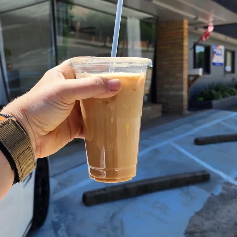 An iced latte from Anchor Point Cafe outside The Rock