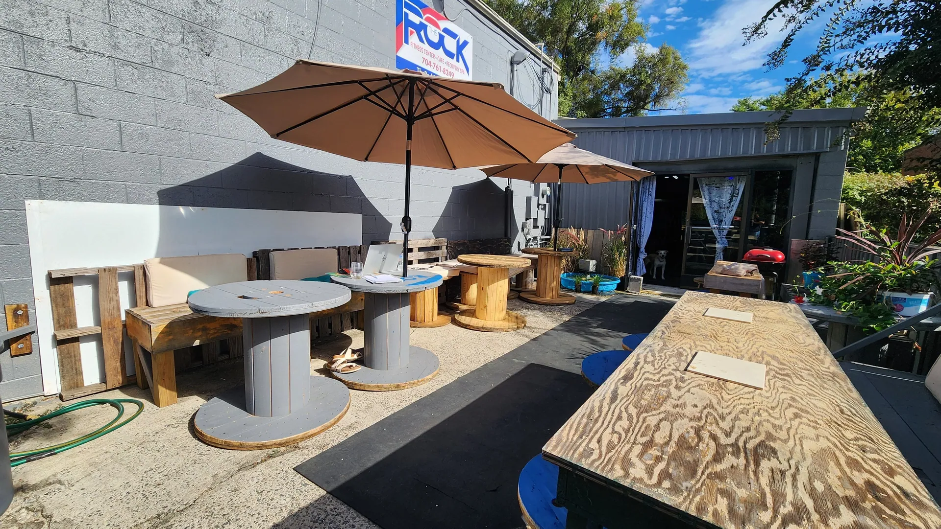 The patio outside The Rock at 970 Davie Ave
